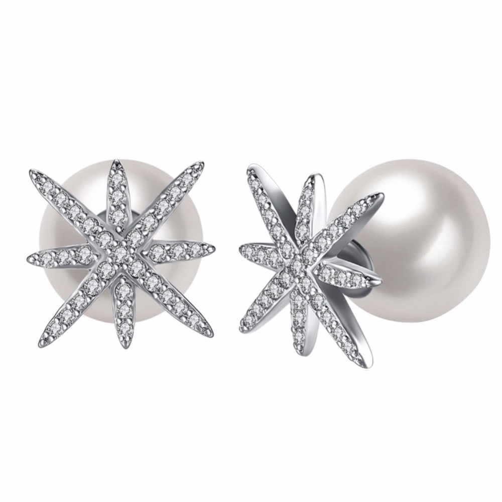 Crystal Starburst & Pearl Back Earrings – 12mm Reversible Statement Studs